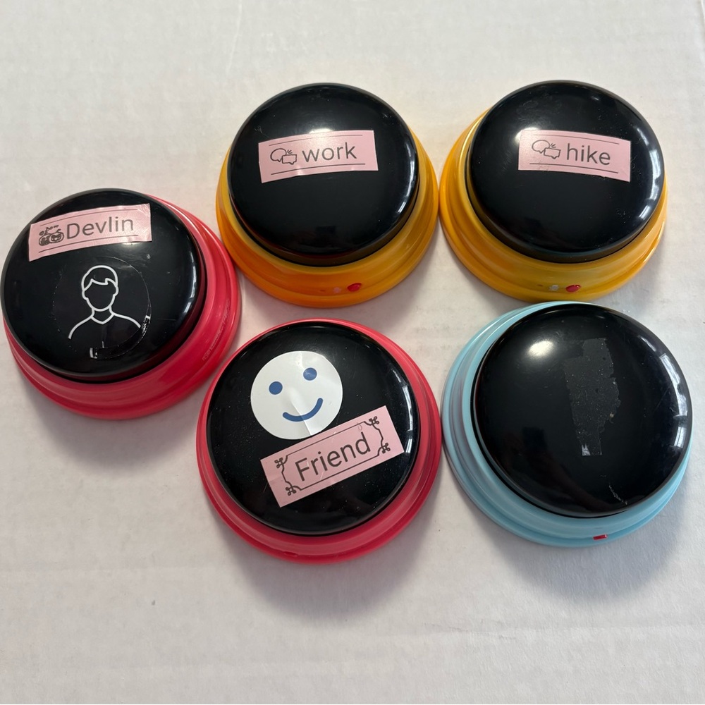 Set of Colorful Button Buzzers- 2 pink, 2 yellow, one blue
